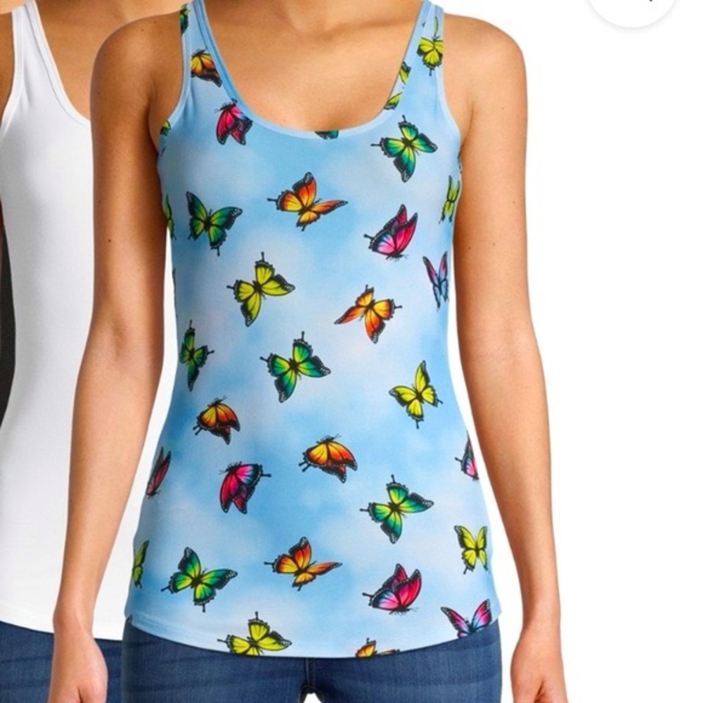 Scoop Neck Y2K Retro Vintage Blue All over Butterfly Print Tank Top